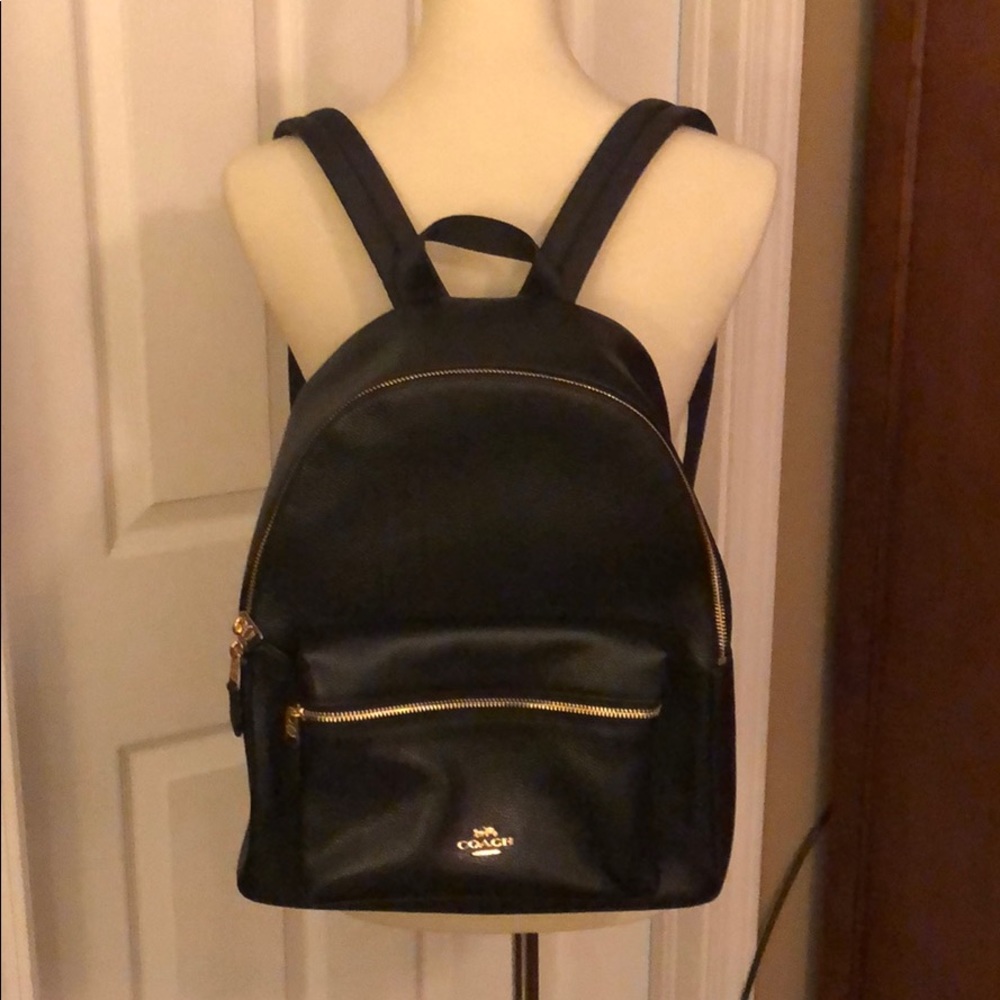Coach Backpack - Black leather with gold accents